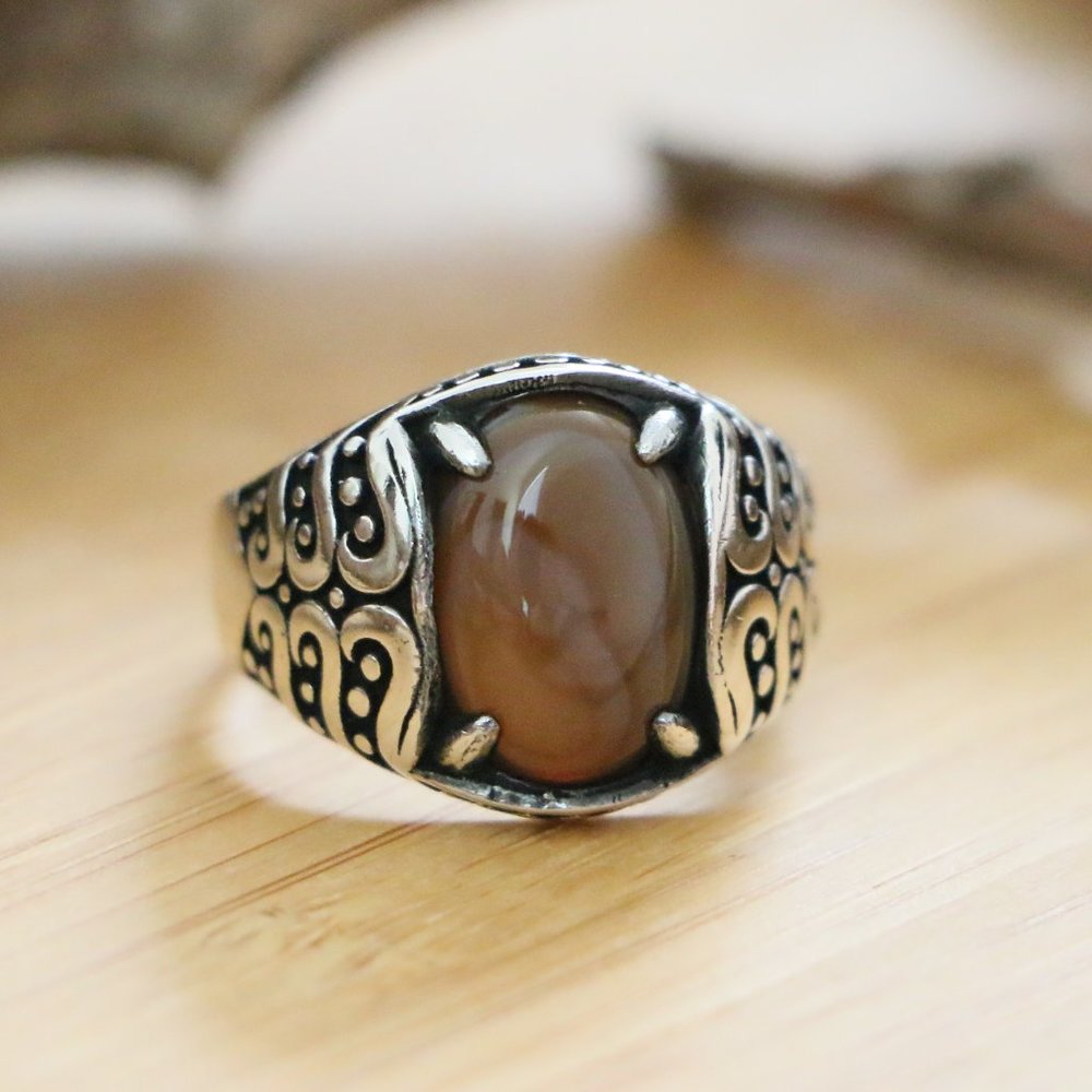 Brown Agate STONE,925 Sterling Silver SIZE 10